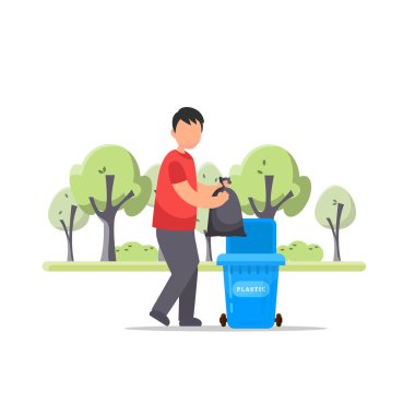 Adam el çöp bir plastik şişe içine atar.