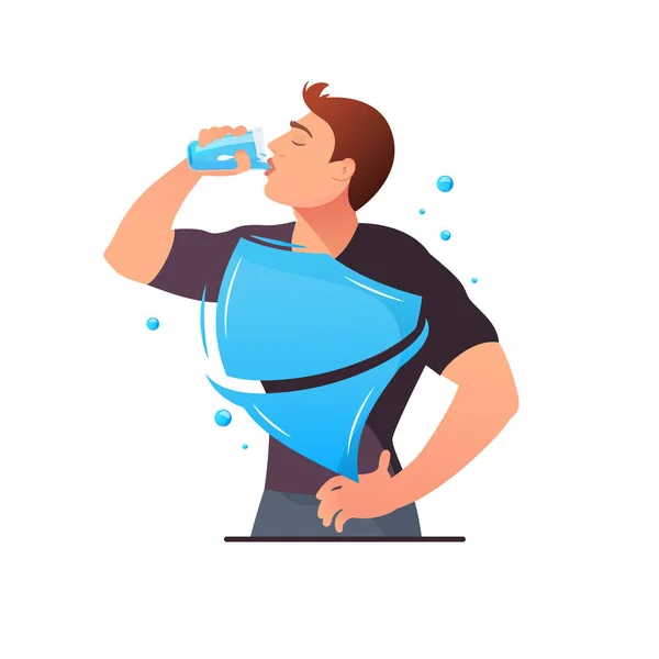保护身体的人是喝水 — 图库矢量图片