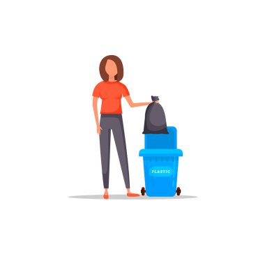 Kadın el çöp bir plastik şişe içine atar.