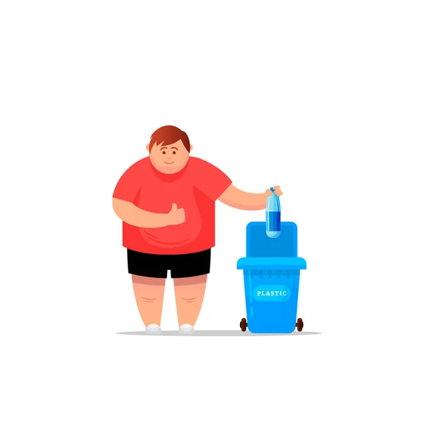 Homme main jette les ordures dans une bouteille en plastique — Image vectorielle