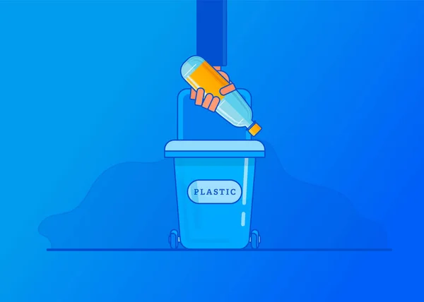 La mano del hombre tira basura a la basura . — Vector de stock