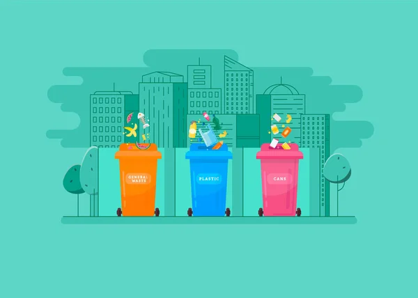 Concept of garbage sorting and garbage recycling. — Stock Vector