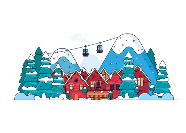 Casa de nieve de dibujos animados y cabañas rurales conjunto . — Vector de stock