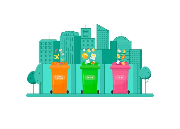 Concept of garbage sorting and garbage recycling. — Stock Vector