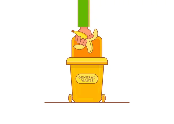 人手扔香蕉在垃圾桶里. — 图库矢量图片