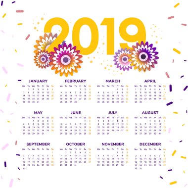 Vektör çiçekli 2019 yeni yıl takvimin