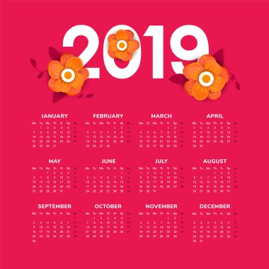Vektör çiçekli 2019 yeni yıl takvimin