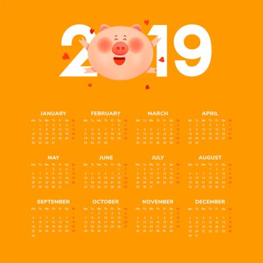 Renkli numaralarla 2019 bir şişko domuz ve kalpler