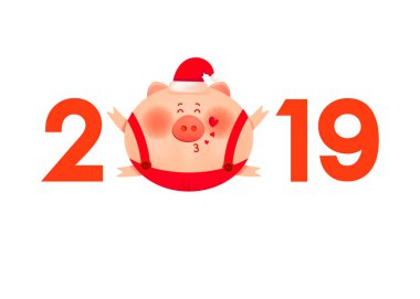 Renkli numaralarla 2019 bir şişko domuz ve kalpler