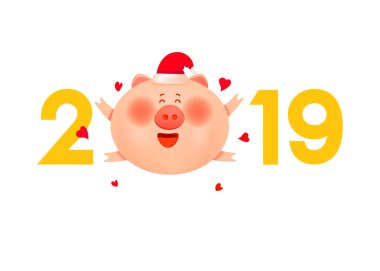 Renkli numaralarla 2019 bir şişko domuz ve kalpler