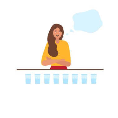 Genç kadın içme suyu vektör çizim karikatür tarzı 