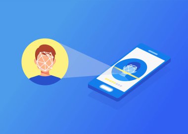 Yüz kimliği genç adam yüz tanımlaması. 