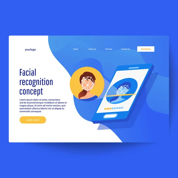 Ansikte erkännande teknik koncept. Biometrisk teknik, identifiering — Stock vektor