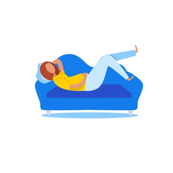 Heureuse jeune femme rêve et couché sur un canapé isolé . — Image vectorielle