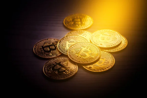 Valuta di crittografia Bitcoin d'oro, BTC, moneta bit. Blockchain — Foto Stock