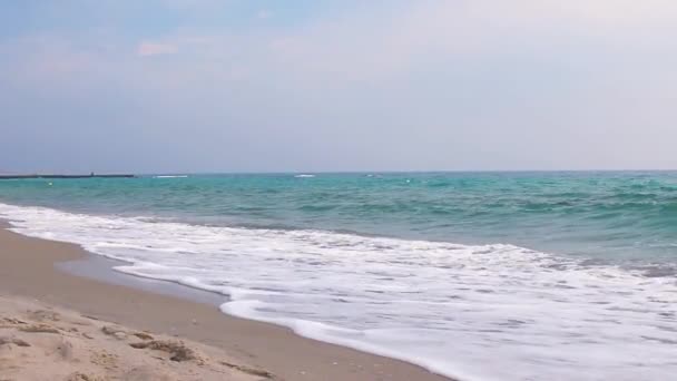 Primo piano delle onde del mare che lavano la riva di una spiaggia sabbiosa — Video Stock