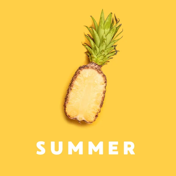 Summer fruit pineapple on yellow background — Stock Photo, Image