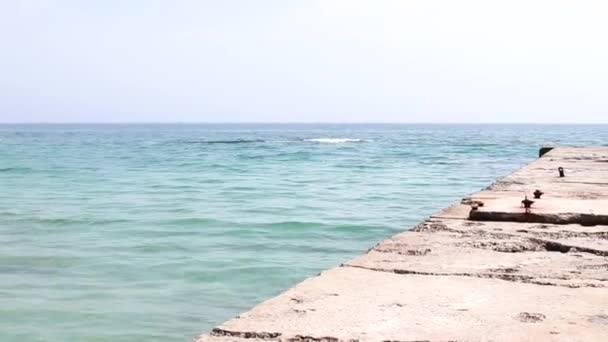 Eindeloze Foto Van Prachtige Blue Sea Wave Buurt Van Breakwater — Stockvideo