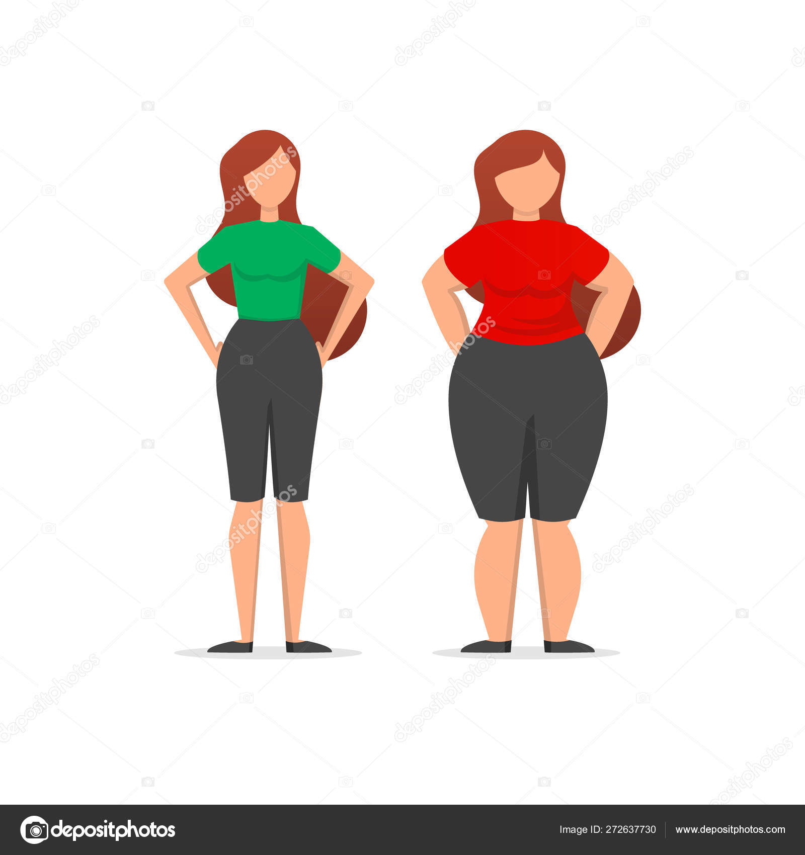 Medical infographics with illustrations of female body mass index. Scales  from fat to fitness woman Stock Vector