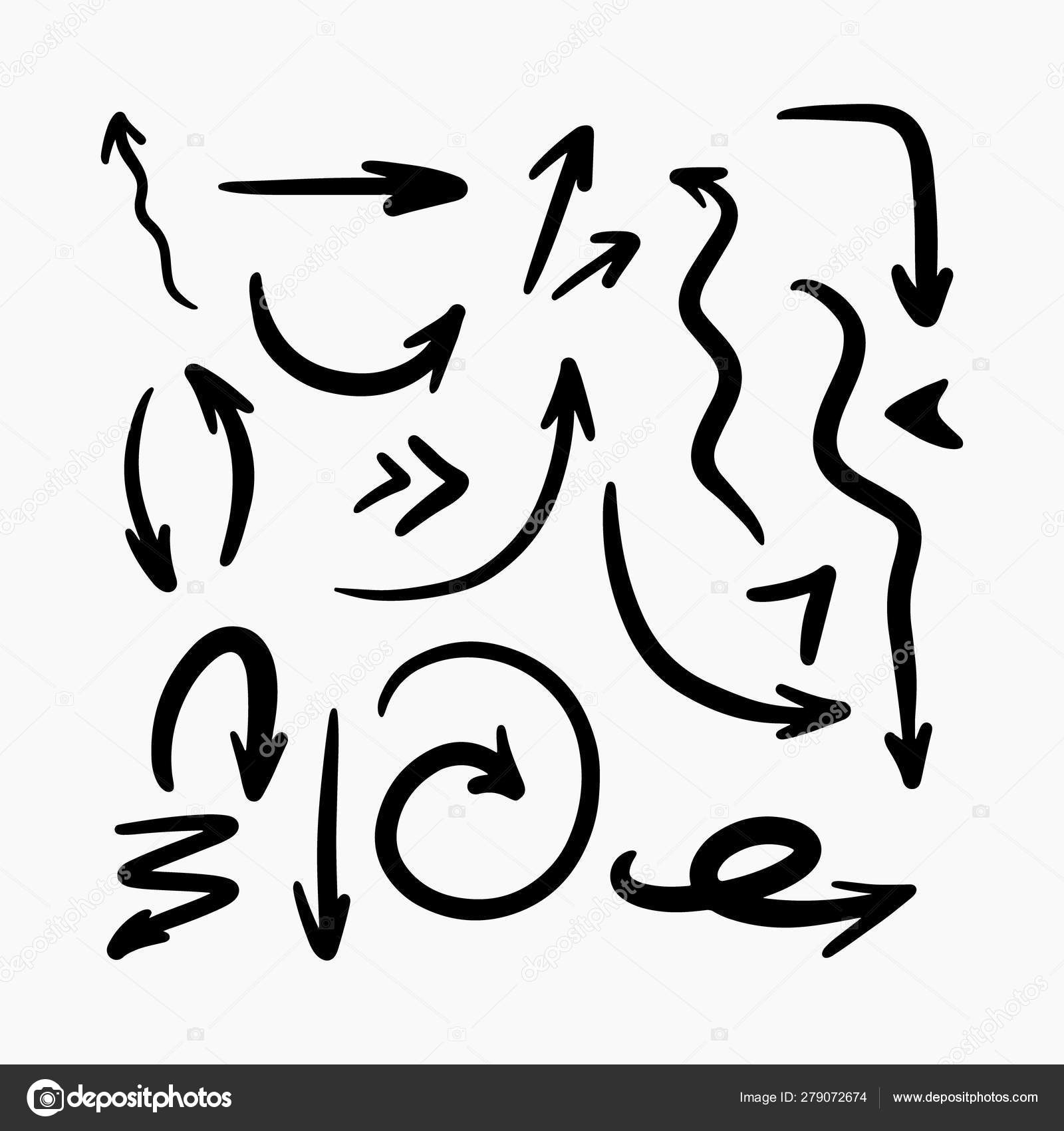 Håndtegnet pil sæt, samling af sort retning blyant skitse symboler  Stockvektor af ©irinashatilova 279072674, image size:1600x1700