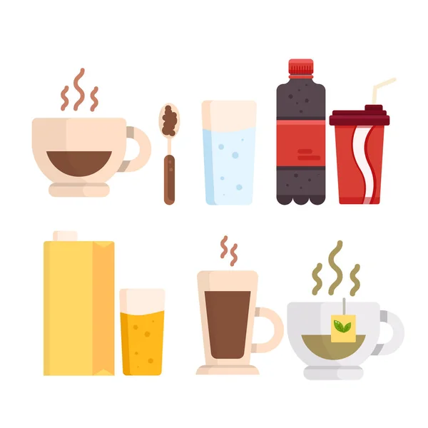Набор векторных икон различных напитков. Правильное питание. Утолить жажду и здоровье — стоковый вектор