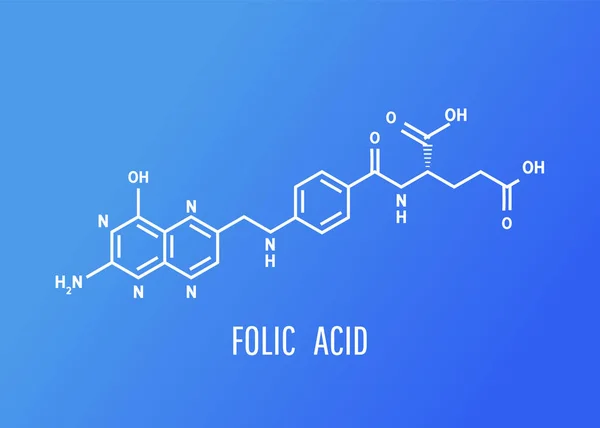 Kyselina listová molekulární chemický vzorec na izolovaném pozadí. Vitamín B9. — Stockový vektor