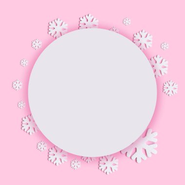 Pembe arka plan üzerinde beyaz noel kar taneleri dekorasyon.