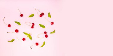 kiraz bir pembe bir arka plan, meyve ve sağlıklı beslenme kavramı.
