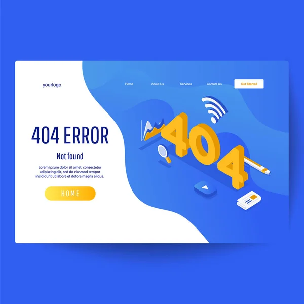 Plantilla de diseño para página web con error 404. Puede utilizar para banner web. Ilustración plana de vectores isométricos — Vector de stock