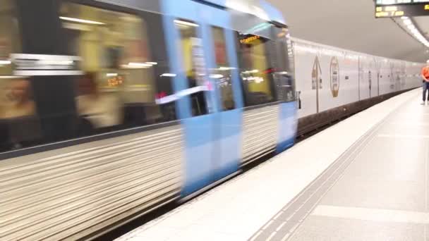 地铁站的地铁列车 地铁列车窗口在地铁站快速通过 — 图库视频影像