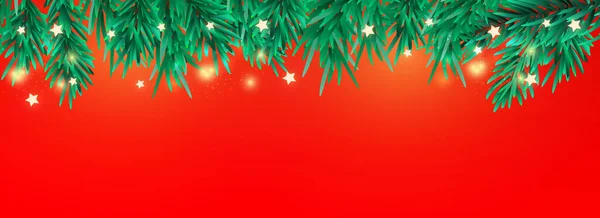 Yeni yıl ya da Noel ağacı dekoratif elementleri dallandırır. Çam ağacının yeşil dalının Xmas sınırı. — Stok Vektör