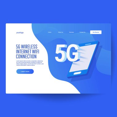 Yüksek hızlı internete sahip yaratıcı 5G ağ kablosuz teknoloji vektör kavramı izometrik akıllı telefon