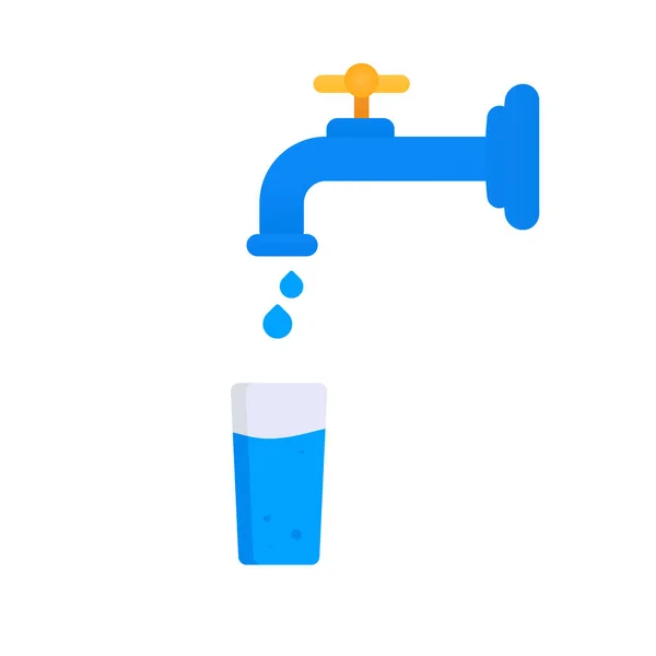 Water world day concept. Water tap with a glass of water. — Stock Vector