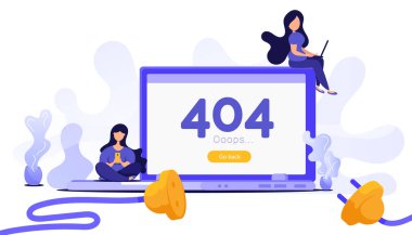 Sayfa bulunamadı. Bilgisayarla yaratıcı kavram, insanlar cihazlarla çalışır, interneti ağdan ayırır..