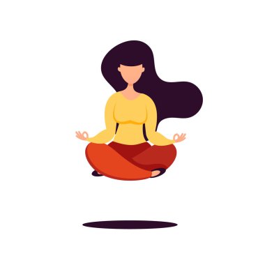 Nilüfer çiçeği pozunda meditasyon yapan bir kadın yerde uçuyor..