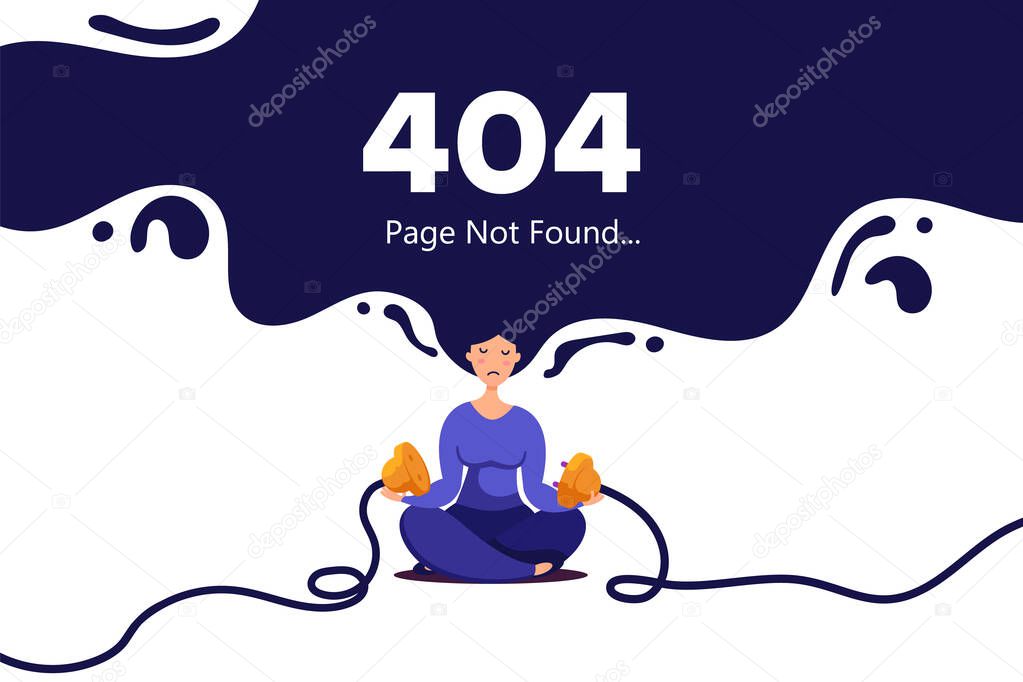 A young girl unplugged electric plug and socket from the network. Illustration of creativity 404 page not found error.