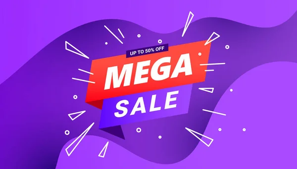 Mega sale design special offer vector banner with liquid gradient waves on a lilac gradient background — Stock Vector