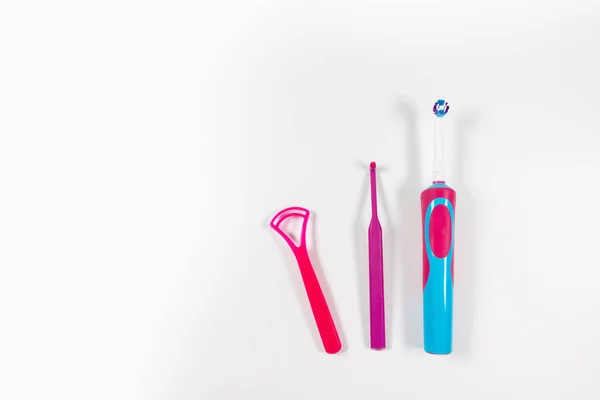 Ultrasonic Pink Toothbrush Dental Hygiene Products Grey Background — Stock Photo, Image