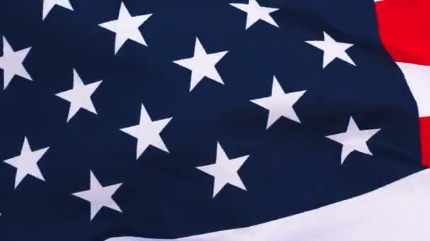 Close up USA vlag wapperend in de wind bij het zee strand — Stockvideo