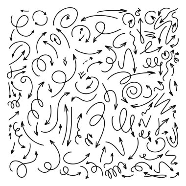 El çizimi siyah karalama okları. Vektör çizimi. Beyaz bir arkaplanda izole edilmiş