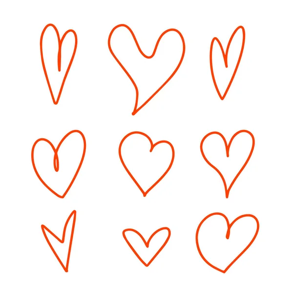 Verzameling van geïllustreerde hand getrokken lijn hart pictogrammen op een witte achtergrond — Stockvector