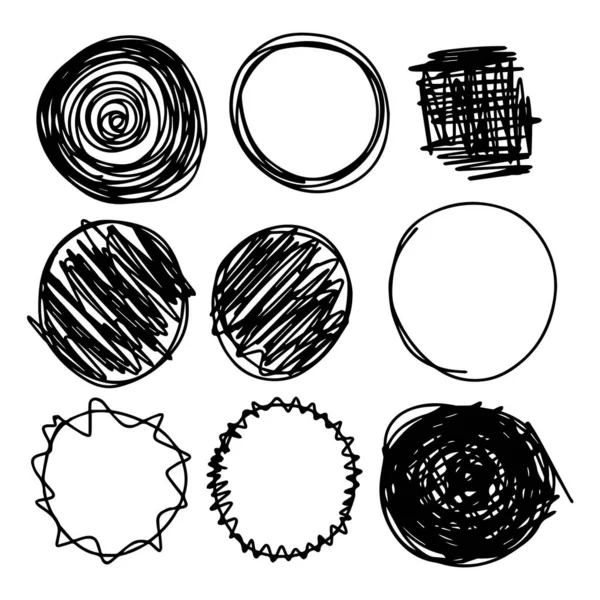 Hand drawn circle frames scribble set. Vector illustration Isolated on white background — Stock Vector