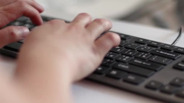 Manos femeninas escribiendo en el teclado de la computadora. Enfoque selectivo — Vídeo de stock