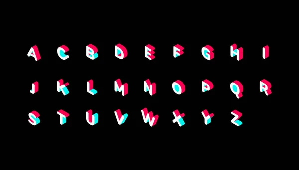 Tiktok Color Isometric Alphabet Black Background Vector Illustration — 스톡 벡터