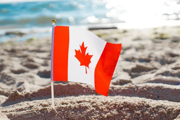 Καναδική Σημαία Παραλία Στην Παραλία Κοντά Στη Θάλασσα Καλοκαίρι — Φωτογραφία Αρχείου