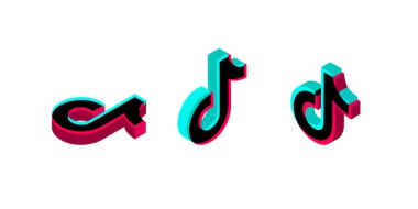 Sosyal medyanın Isometric hacimsel Tik Tok simgesi. Beyaz arkaplanda vektör çizimi. Odessa, Ukrayna - 26 Ağustos 2020