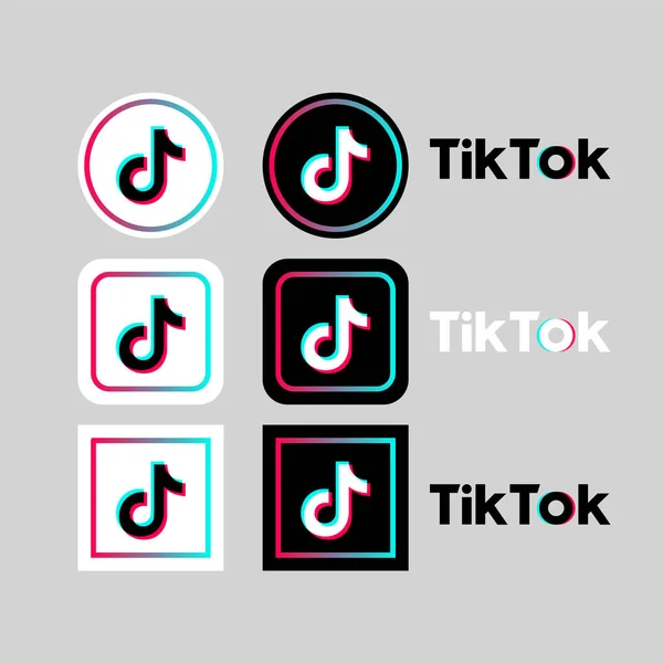 Tik Tok social network icon set on gray background. Vector illustration. Odessa, Ukraine - August 26, 2020 — Stock Vector