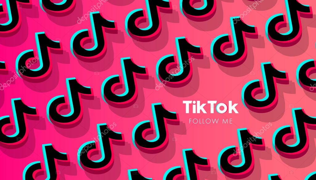 Tiktok social network pattern background. Odessa, Ukraine - August 26, 2020. Vector illustration.