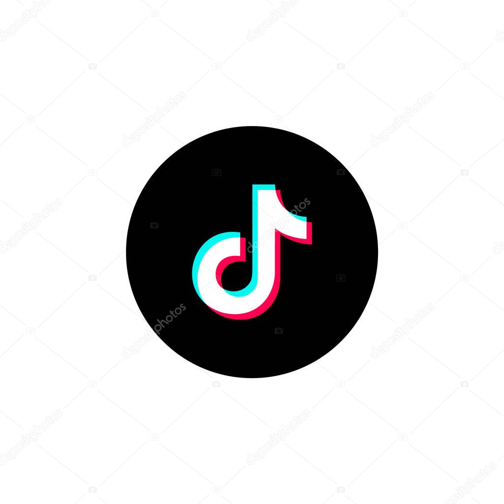 Tik Tok logo with shadow on white background. Odessa, Ukraine - August 26, 2020