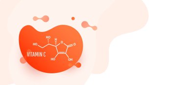 C vitamini veya beyaz zemin üzerinde sıvı form pankartı üzerinde askarbik asit kimyasal formülü